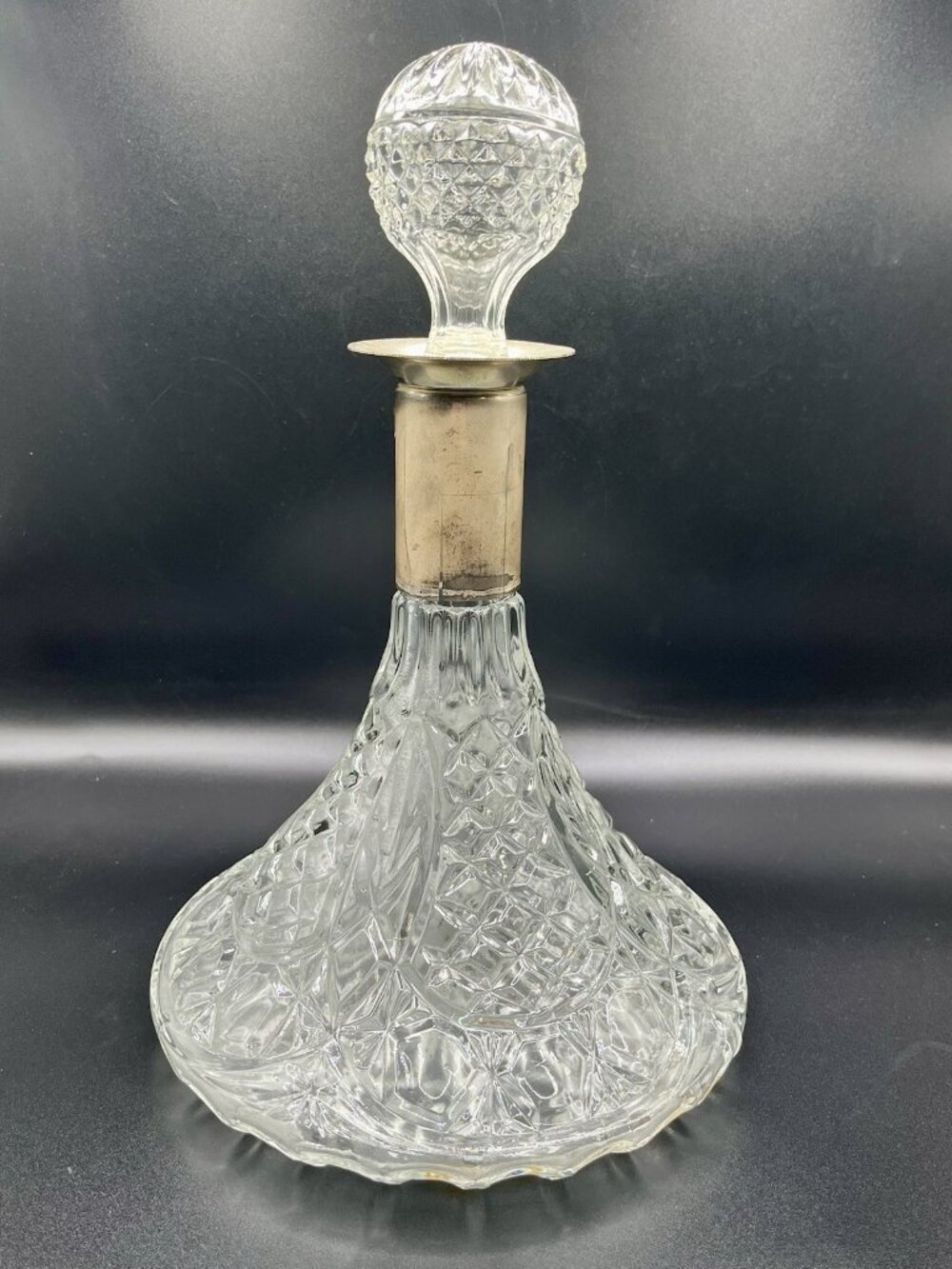 Vintage Pressed Glass Decanter Diamond Atomic Barware Bottle Hollywood MCM